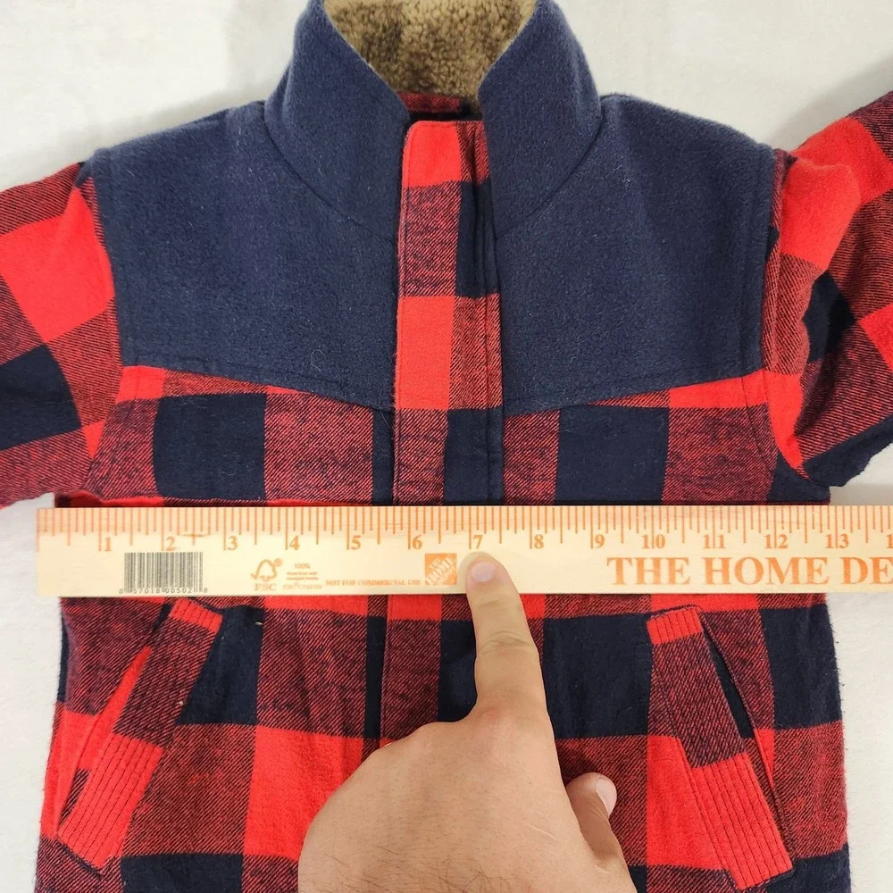 OshKosh B'gosh Kids 4T Buffalo Plaid Sherpa Collar Fleece Lined Jacket Red Navy